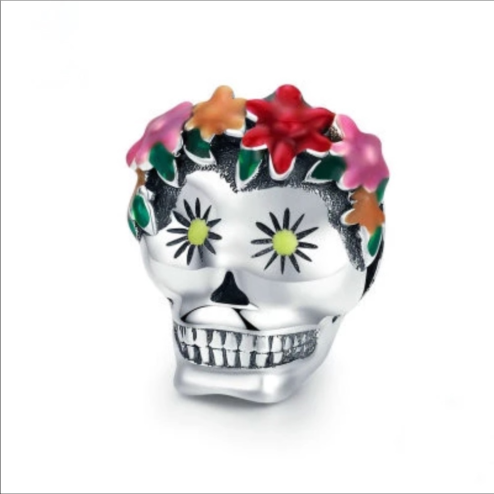 Sterling Silver Skull Enamel Bead Fits Pandora New